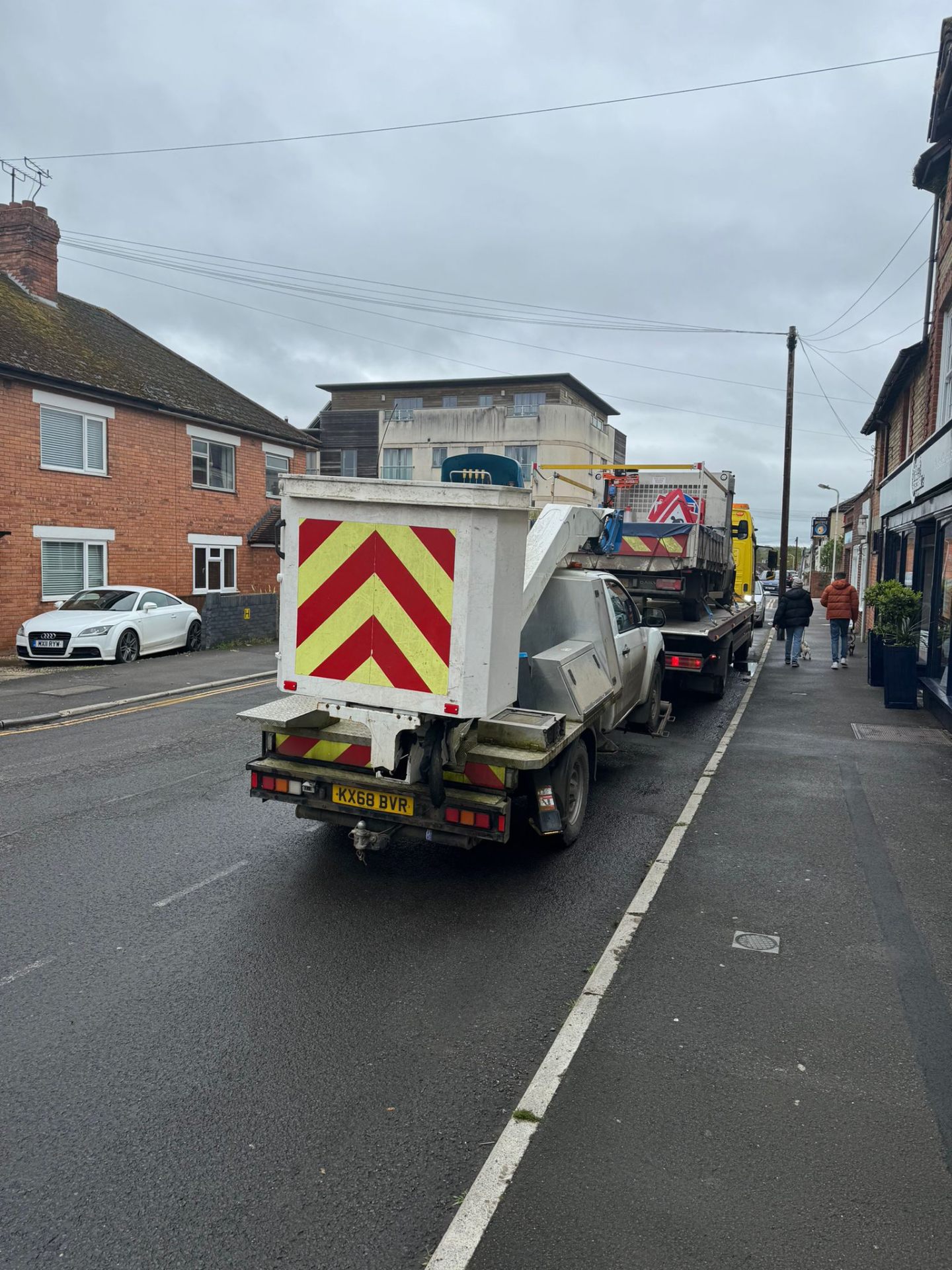 FDC recovery unit collecting a cherry picker in town